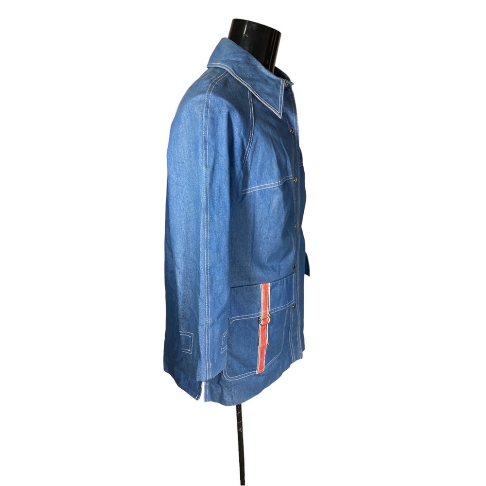 Stylish Blue Military Field Jacket with Orange Accents - Picture 5 of 7